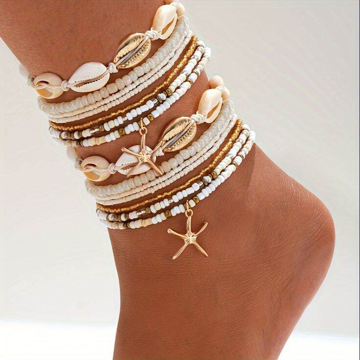 Oceanic Shell Stainless Steel Waterproof Gold Color Anklet