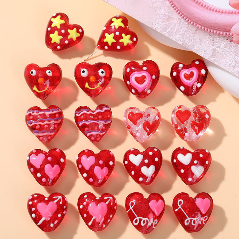 Sweet Red Elegant Heart Glass DIY Jewelry Beads