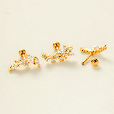 Pendientes de flor de cobre color dorado con circonitas 2