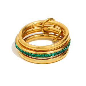 Luxury Tyle Color Block Stainless Steel Waterproof Women's Rings h5 Picture2