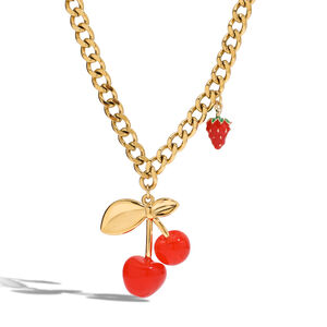 Collane con ciondolo color oro impermeabile in acciaio inossidabile con ciliegia dolce h5