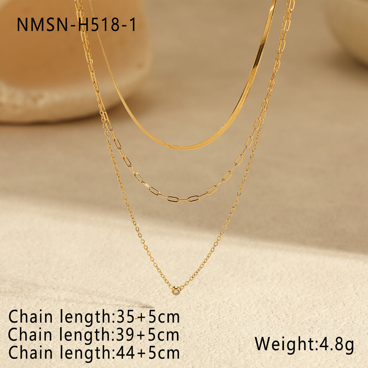 1 paire de colliers superposés pour femmes, en acier inoxydable imperméable, couleur or, série Simple 