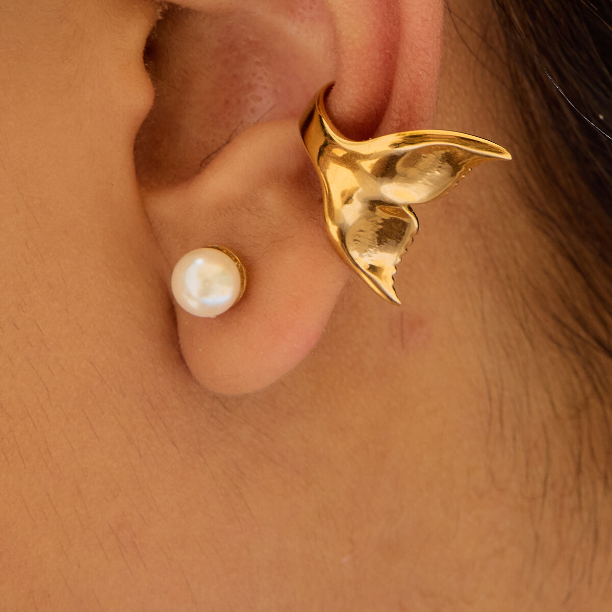 Fish Tail Stainless Steel Waterproof Gold Color Ear Cuffs