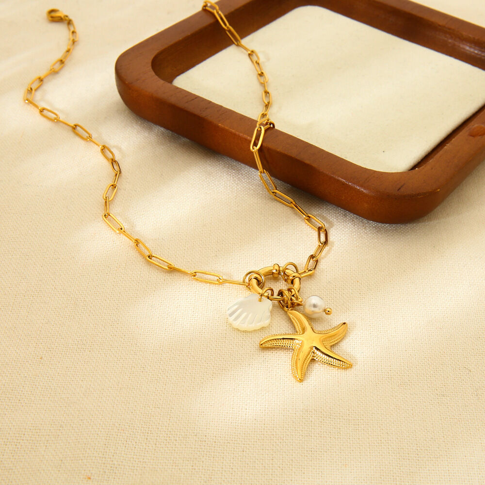 1 paio di collane con ciondolo da donna in acciaio inossidabile color oro, a forma di tartaruga, serie romantica per le vacanze h5Immagine3