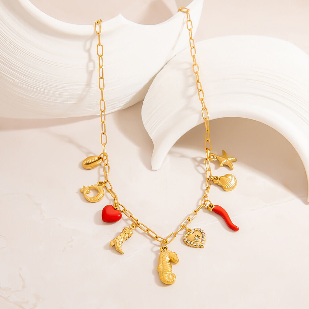 Collane con ciondolo color oro impermeabile in acciaio inossidabile oceanico h5 Immagine3