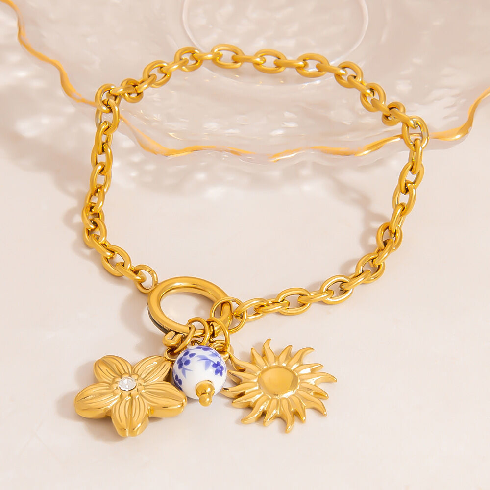 Classical Sun Stainless Steel Waterproof Gold Color Women's Charm Bracelets
