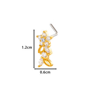 1 Piece Flower Copper Gold Color Zircon Women's Nose Stud h5 Picture2