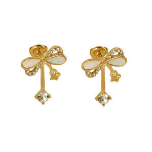 Bow Knot Stainless Steel Waterproof Gold Color Stud Earrings h5