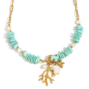 Elegantes collares de acero inoxidable con cuentas transparentes e impermeables para mujer h5