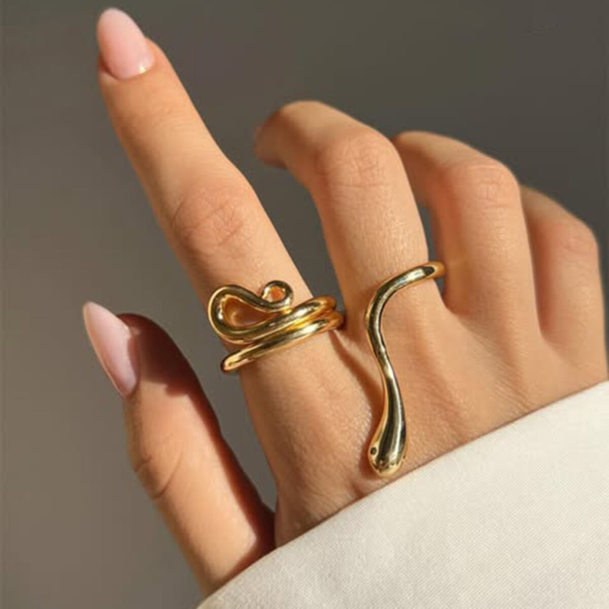  style snake stainless steel gold color statement rings 2