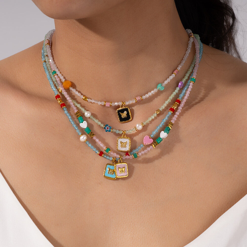 Exquisite Schmetterlingsperlen-Halsketten aus wasserdichtem Edelstahl mit Anhänger für Damen