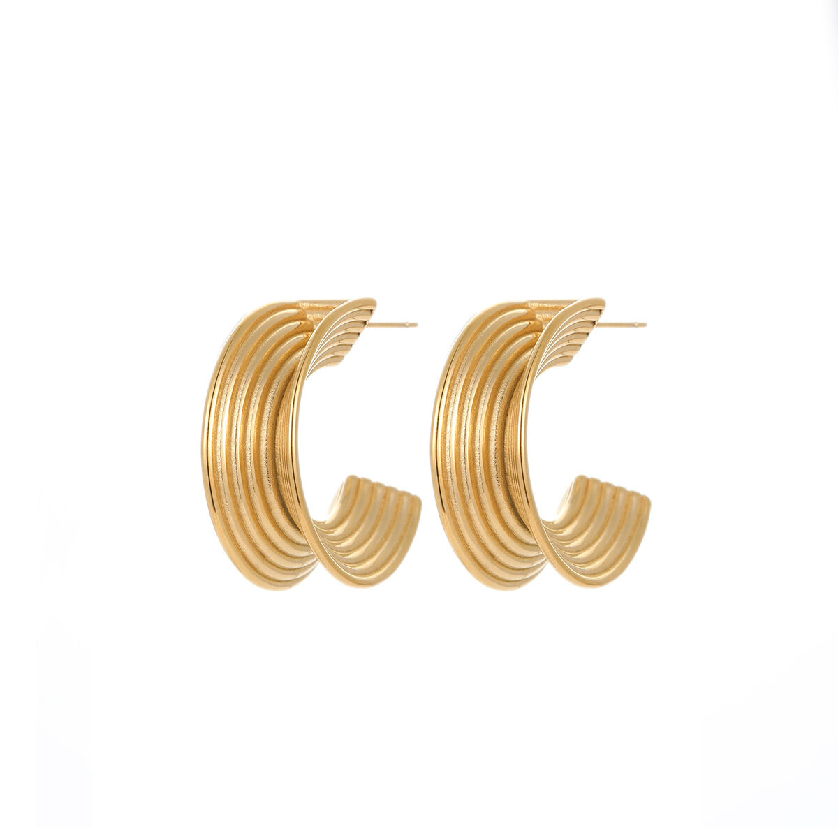 1 par de pendientes de aro de acero inoxidable resistentes al agua con diseño de tira diaria de serie simple para mujer h5 Imagen6