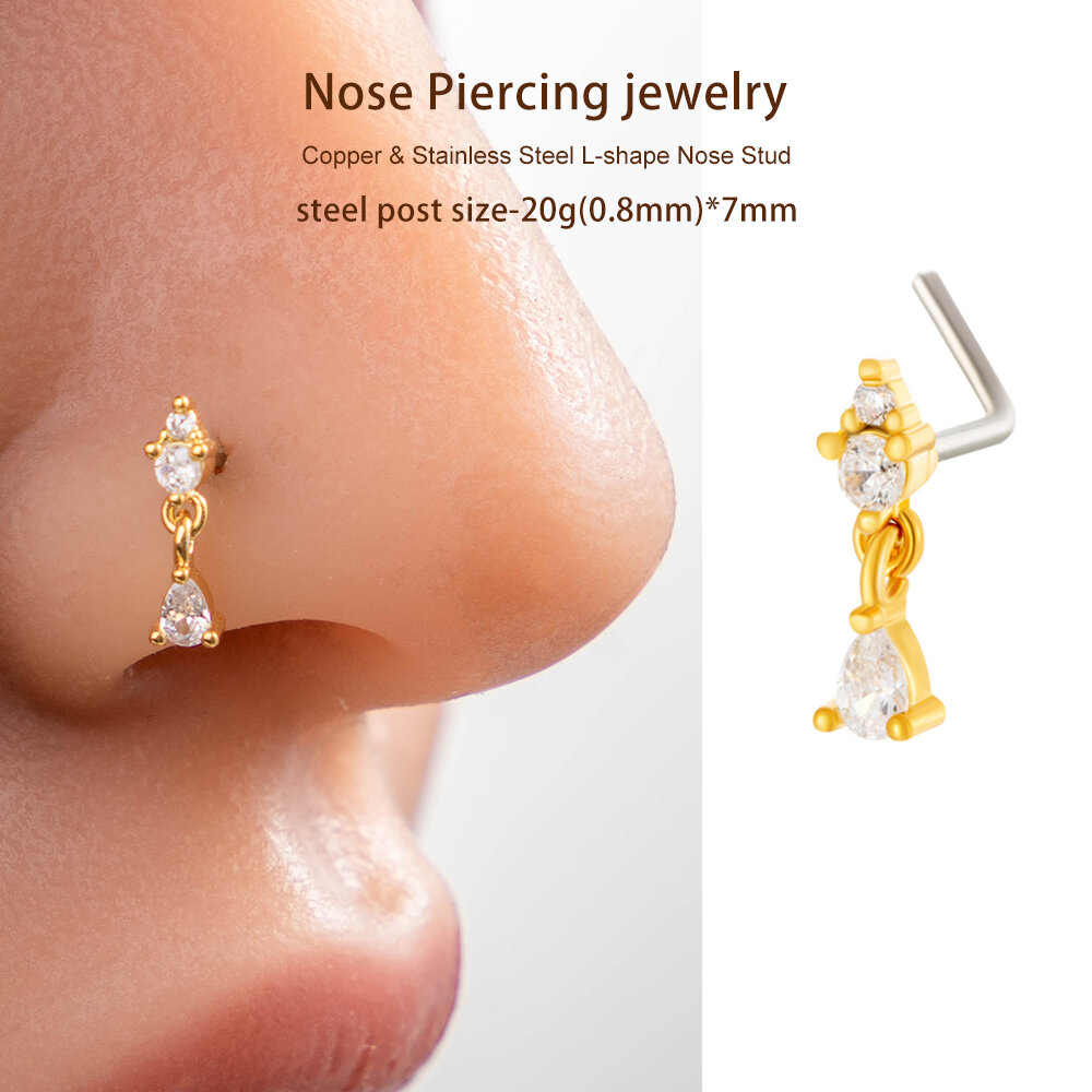 1 Piece Droplet Copper Gold Color Zircon Women's Nose Stud Picture5