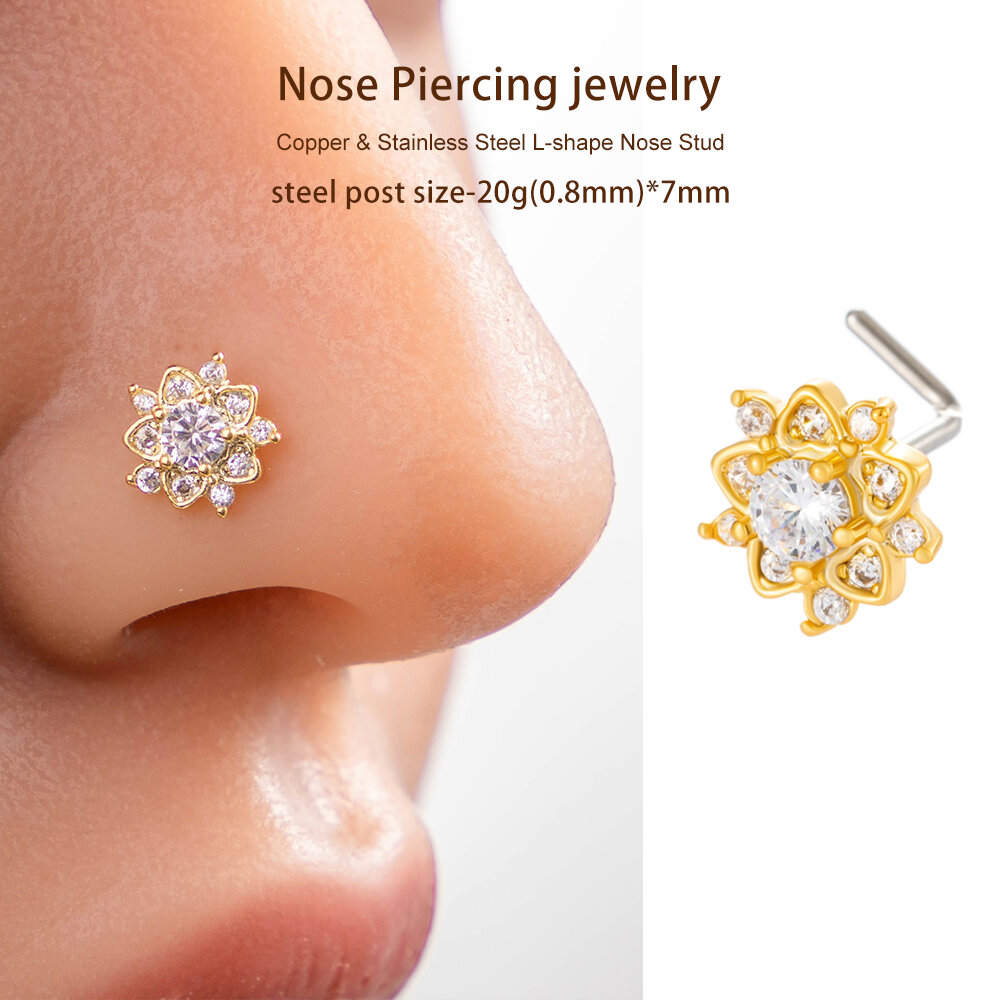 1 Piece Luxurious Flower Copper Gold Color Zircon Women's Nose Stud h5Picture5