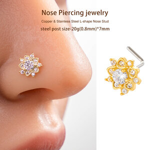 1 Piece Luxurious Flower Copper Gold Color Zircon Women's Nose Stud h5 Picture5