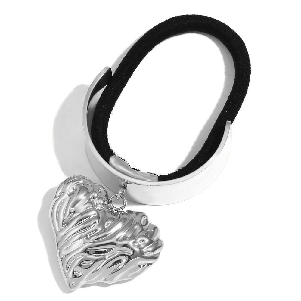 Heart Pendant Hair Rope With Texture - Steel Picture10