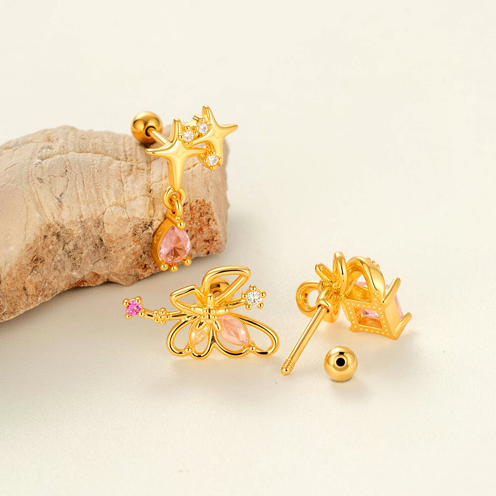Kupfer Schmetterling Zirkon Piercings Ohrringe 2