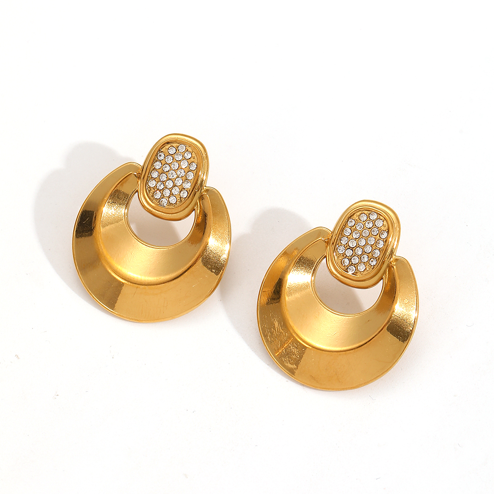 Retro Geometric Stainless Steel Waterproof Gold Color Stud Earrings 