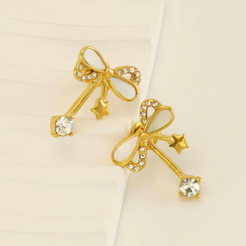 Bow Knot Stainless Steel Waterproof Gold Color Stud Earrings Picture4