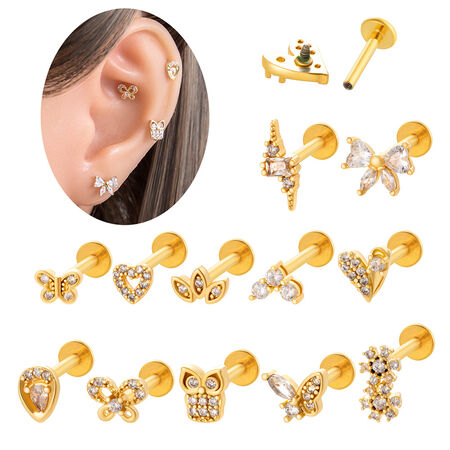 1 Piece Simple Series Simple Heart Copper Gold Color Zircon Women's Piercings Earrings 2