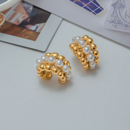 Retro Beads Stainless Steel Waterproof Gold Color Ear Cuffs 2