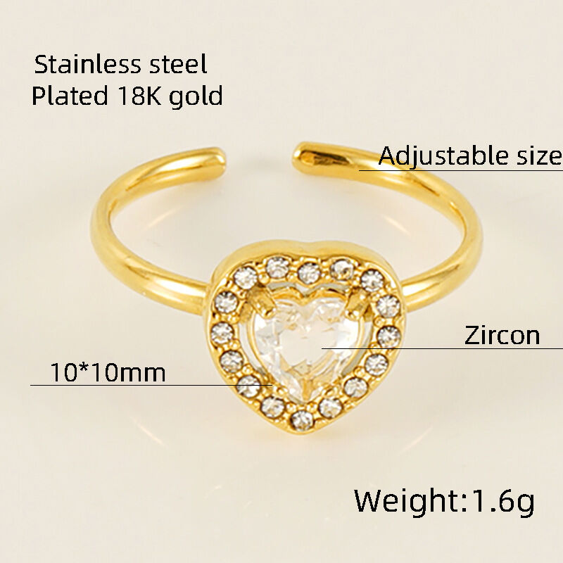 Heart Stainless Steel Waterproof Gold Color Gemstone Rings Picture2