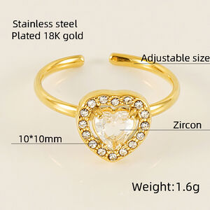 Heart Stainless Steel Waterproof Gold Color Gemstone Rings h5 Picture2