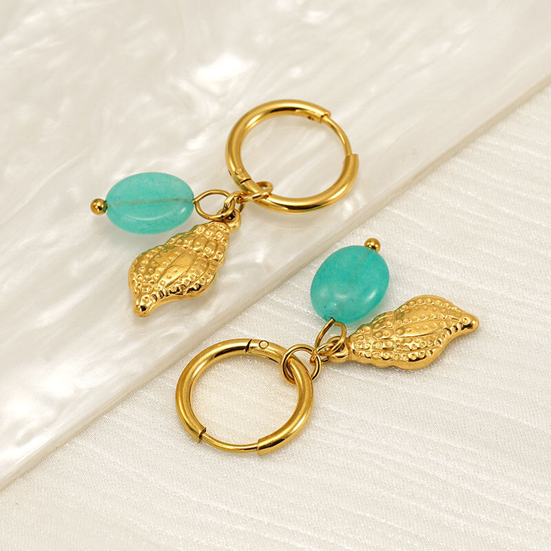 Oceanic Stainless Steel Waterproof  Gold Color Drop Earrings 2