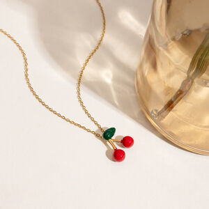 Graziosa collana con ciondolo color oro impermeabile in acciaio inossidabile a forma di ciliegia h5 Immagine5