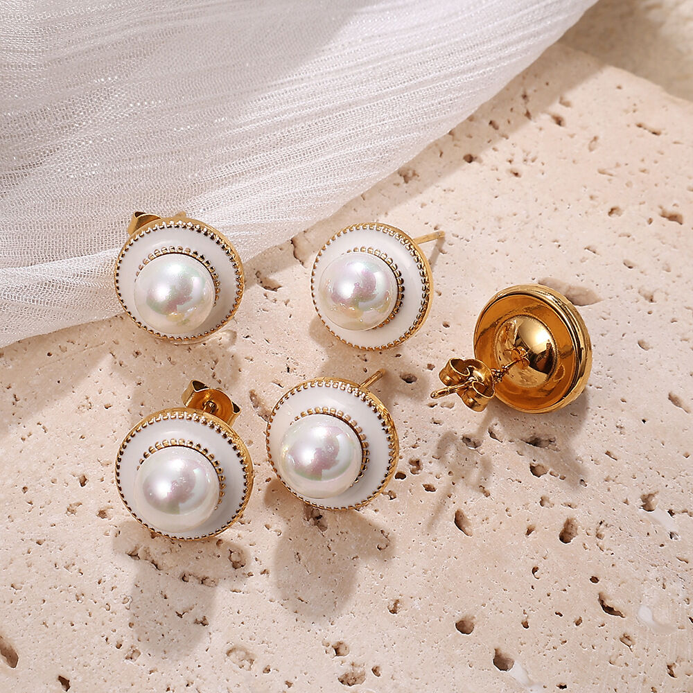 Elegant Stainless Steel Waterproof Gold Color Stud Earrings 2