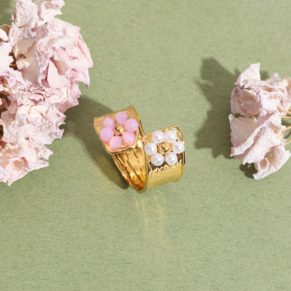Romantic Flower Stainless Steel Waterproof Gold Color Statement Ring Picture4