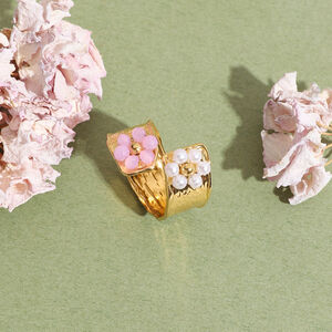 Romantic Flower Stainless Steel Waterproof Gold Color Statement Ring h5 Picture4