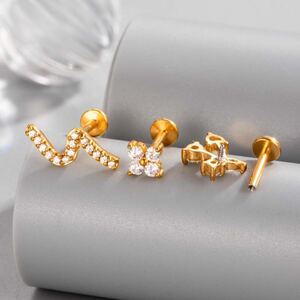 1 pezzo di orecchini in acciaio inossidabile con zirconi color oro impermeabili h5 Immagine3
