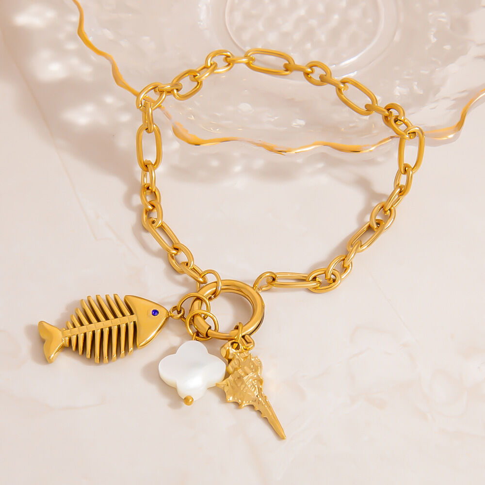 Classic Fishbone Stainless Steel Waterproof Gold Color Women's Charm Bracelets 2