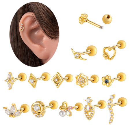 1 Piece Simple Series Simple Heart Copper Gold Color Zircon Women's Piercings Earrings 2