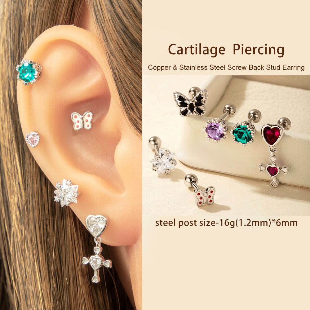 1 Adet Basit Seri Basit Kalp Bakır Kaplama Malzemesi Yok Zirkonyum Kadın Piercing Küpeleri 2