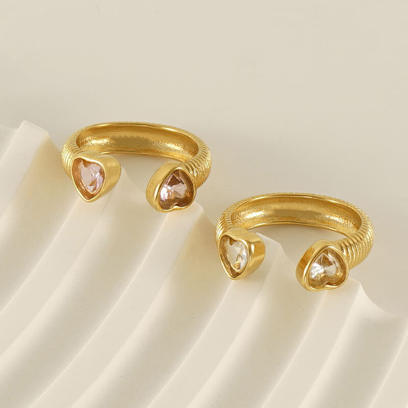 Heart Stainless Steel Waterproof Gold Color Gemstone Rings