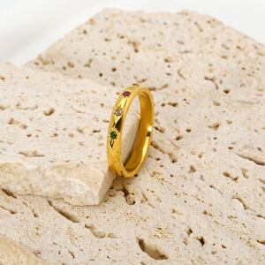 Classic Series Retro Star Stainless Steel Waterproof Gold Color Zircon Gold Color Rings h5 Picture4