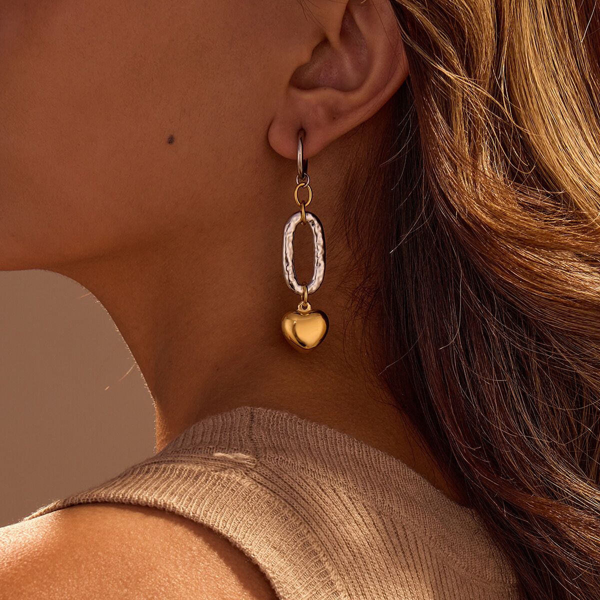 1 Pair Luxurious Series Sweet Heart Stainless Steel Waterproof Women's Drop Earrings