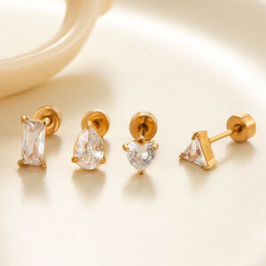 1 Piece Stainless Steel Waterproof Gold Color Zircon Piercings Earrings h5 Picture4