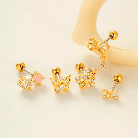 1 pieza de pendientes de circonitas color cobre y dorado con lazo