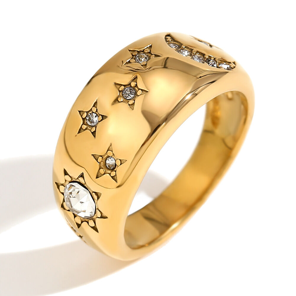 White Diamond Moon And Star Ring-Gold-Size 8 Picture5