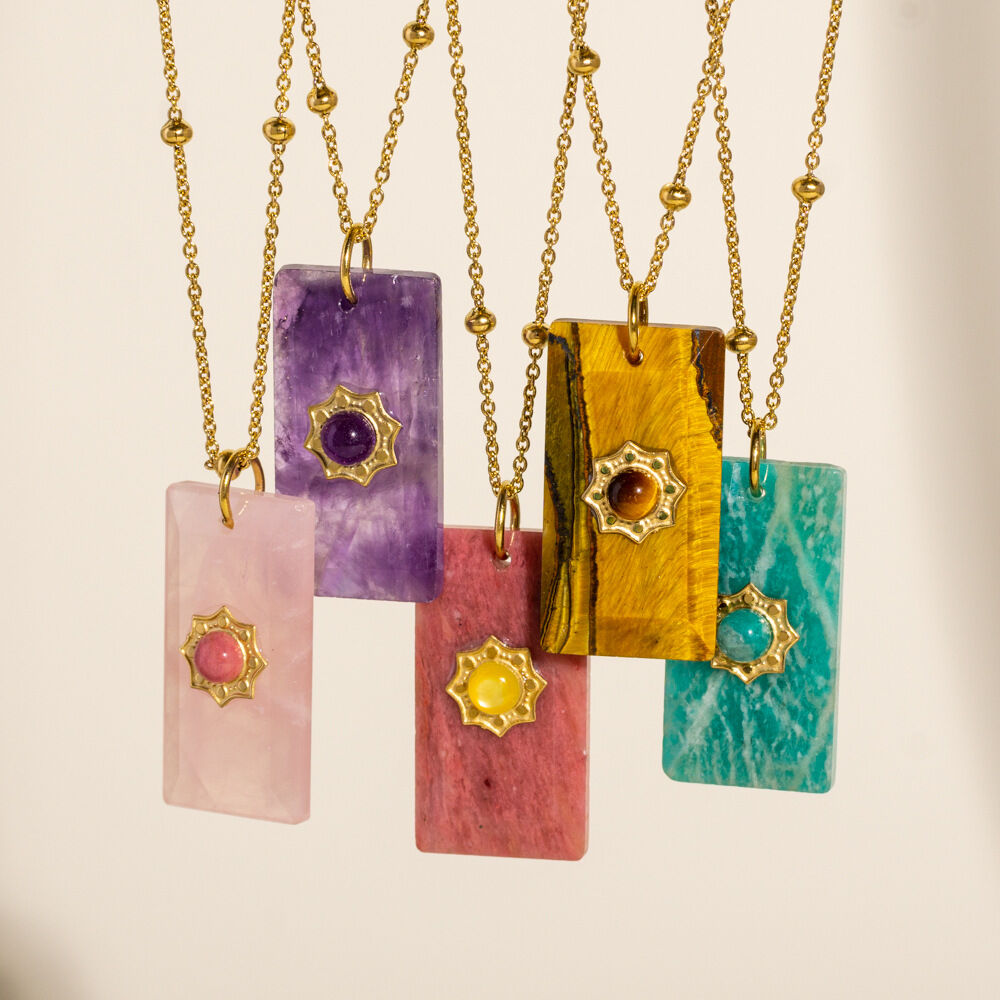 Collares sencillos retro con colgante de piedra natural para mujer h5 Imagen3