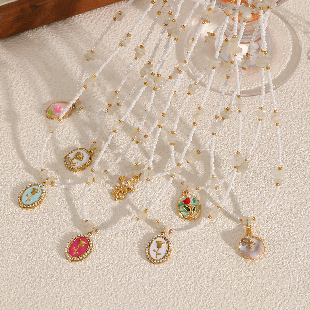 Romantic Flower Stainless Steel Waterproof Gold Color Pendant Necklaces Picture3