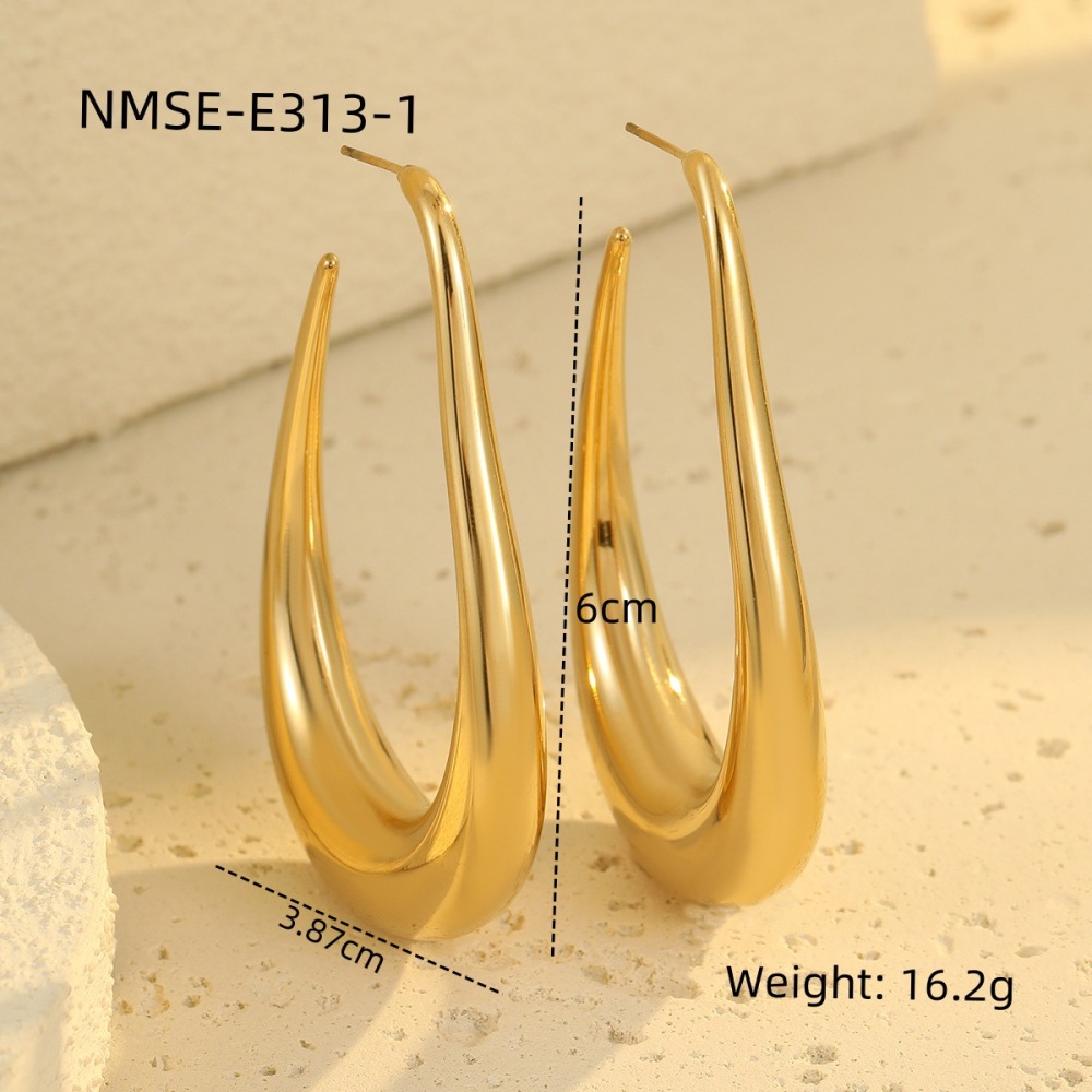 1 Pair Simple Series Simple Solid Color Stainless Steel Waterproof Women's Hoop Earrings Picture2