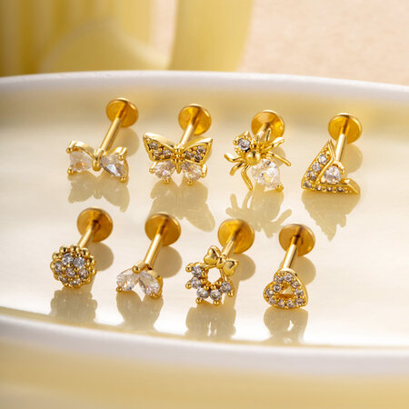 1 Piece Simple Series Daily Bow Knot Copper Gold Color Zircon Women's Piercings Earrings