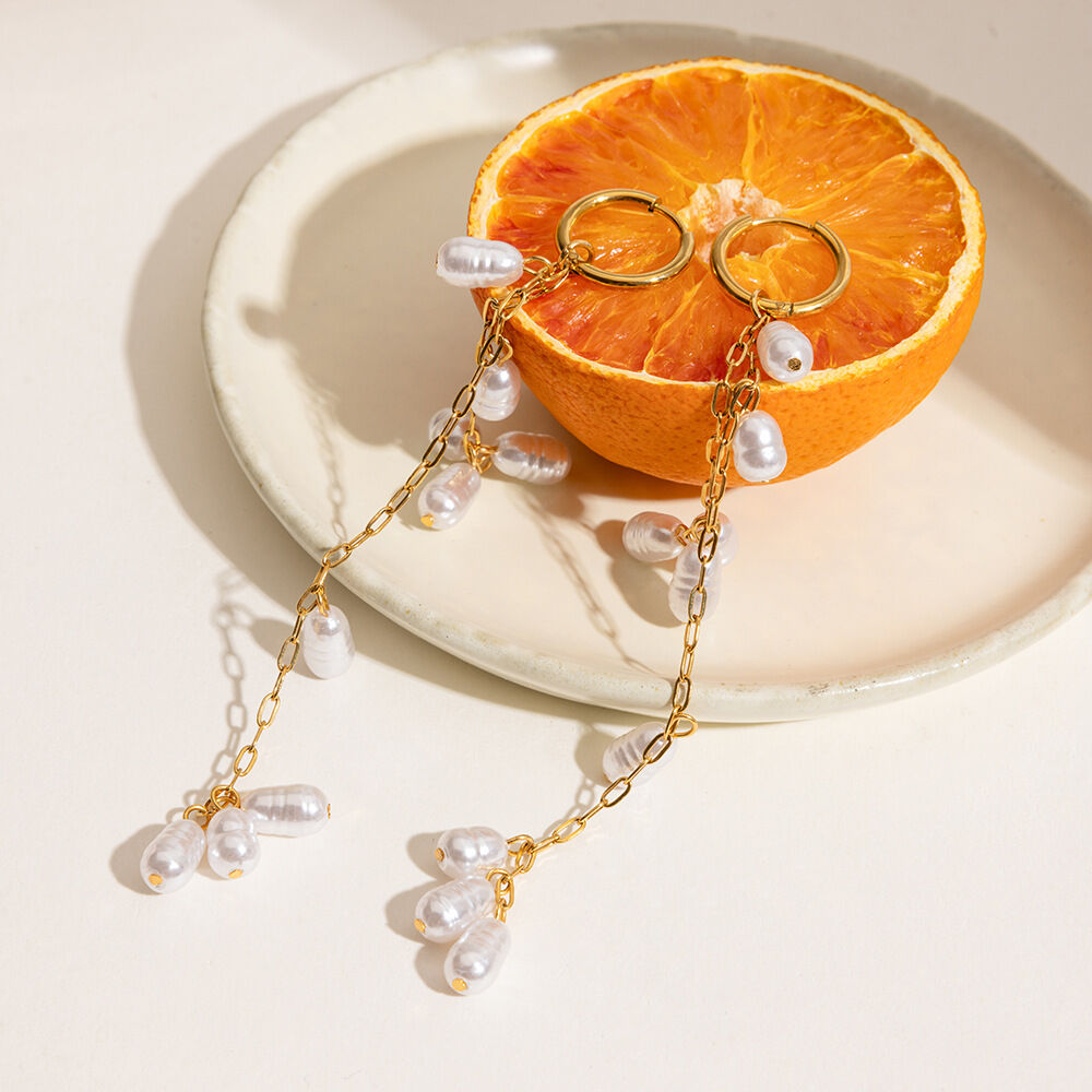 Elegant Tassel Stainless Steel Waterproof  Gold Color  Beads Earrings 2
