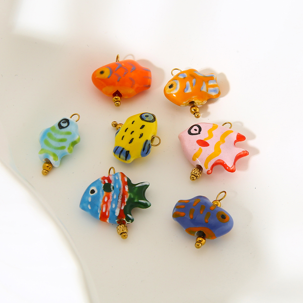 1 Pair Simple Series Cute Turtle Ceramics   Gold Color  Unisex Pendants 2