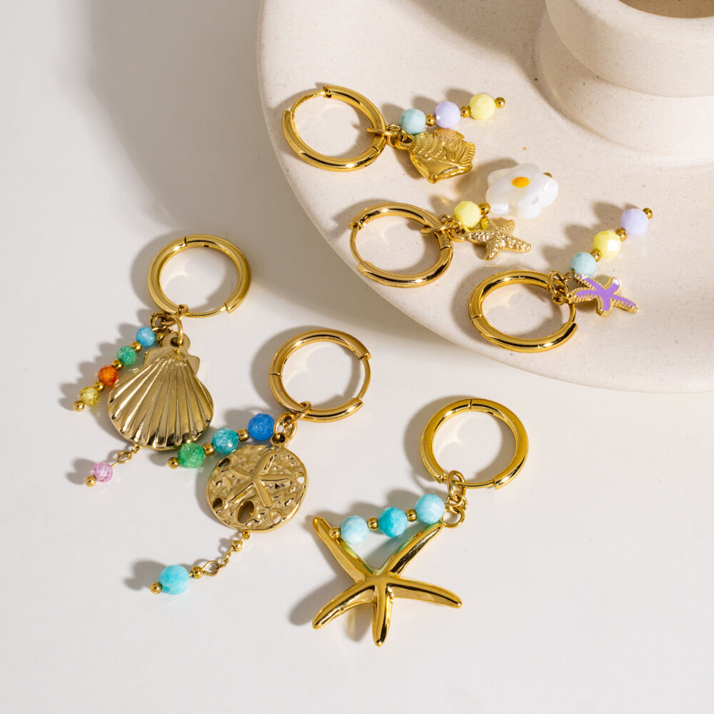 1 Piece Ocean Series Starfish Gold - colored Stainless Steel Waterproof Drop Earrings h5Picture2