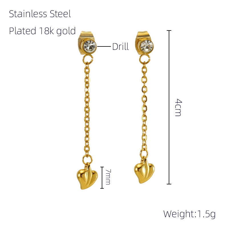 Classic Heart Stainless Steel Waterproof Gold Color Dangle Earrings Picture2